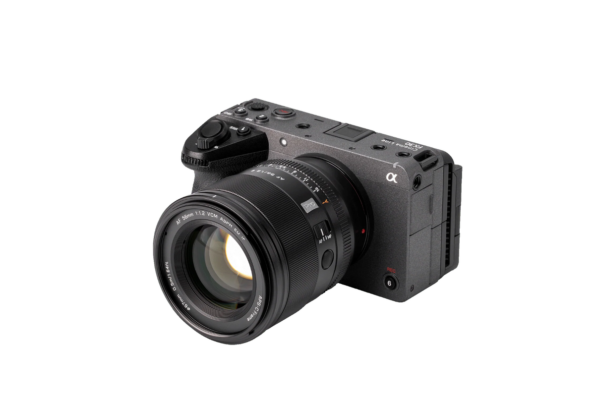 Viltrox AF 56mm f/1.2 Pro mounted on a Sony FX30 cinema camera