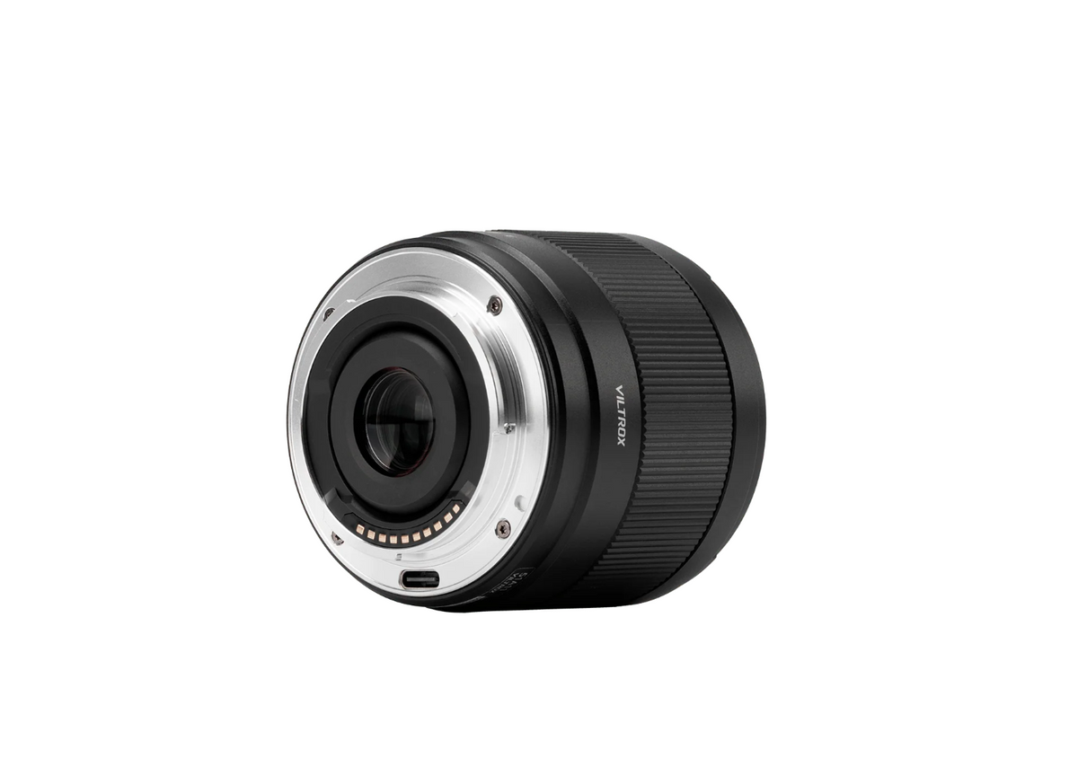 Viltrox Air AF 9mm f/2.8 Sony E lens, rear view with metal mount and USB-C port