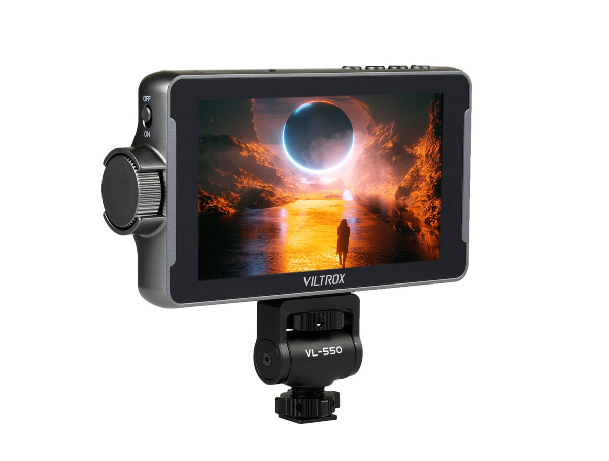 Viltrox DC-550 Pro II 5.5 inch 1080p camera monitor on its cold shoe mount