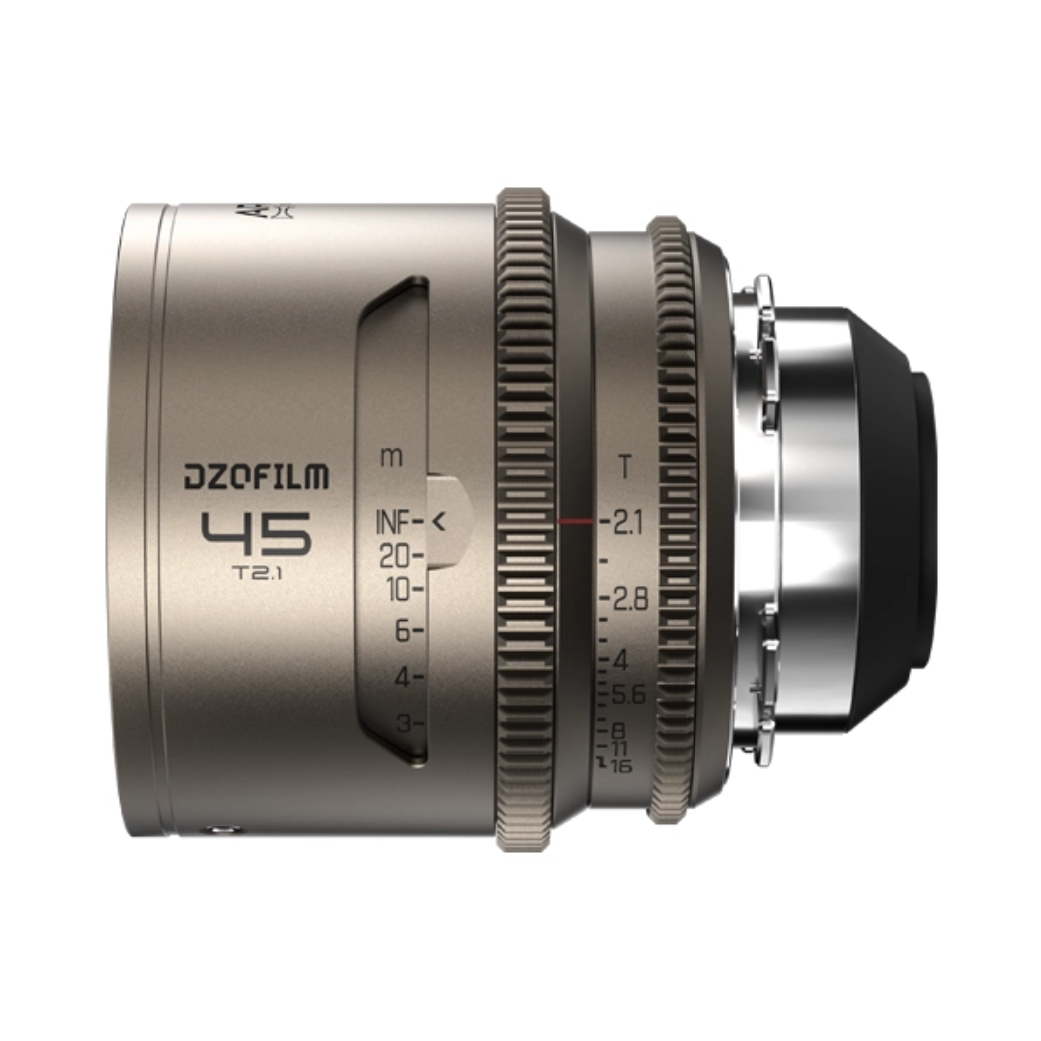 DZOFilm Arcana 45mm T2.1, side view with focus scale in metres