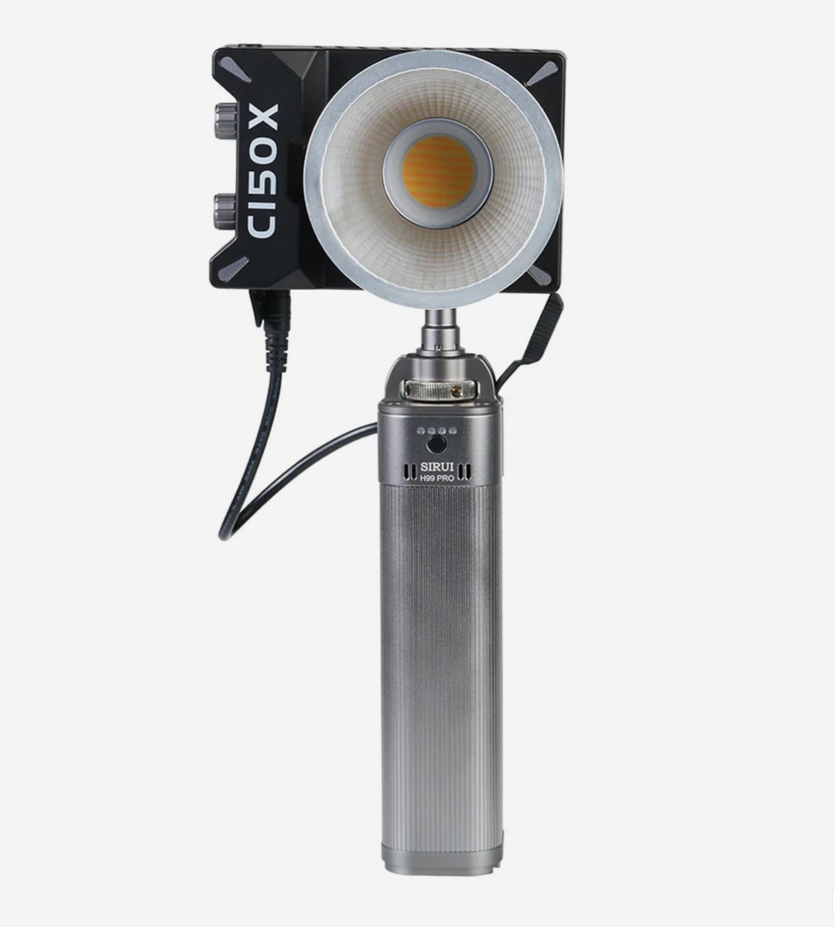 Sirui C150X LED light mounted on the H99 Pro handheld battery grip
