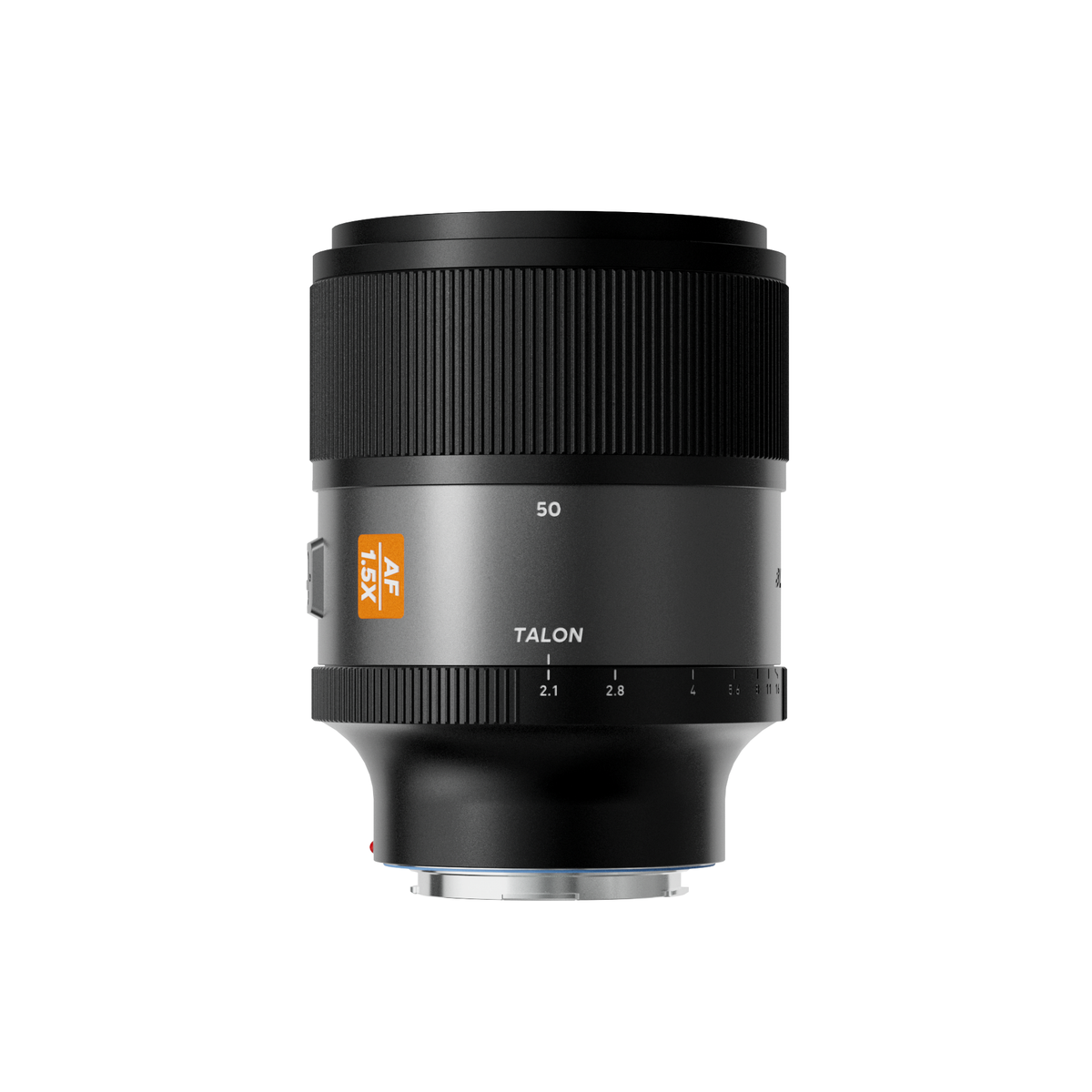 Blazar Talon 50mm T2.1 1.5x autofocus anamorphic lens with silver flare, front view
