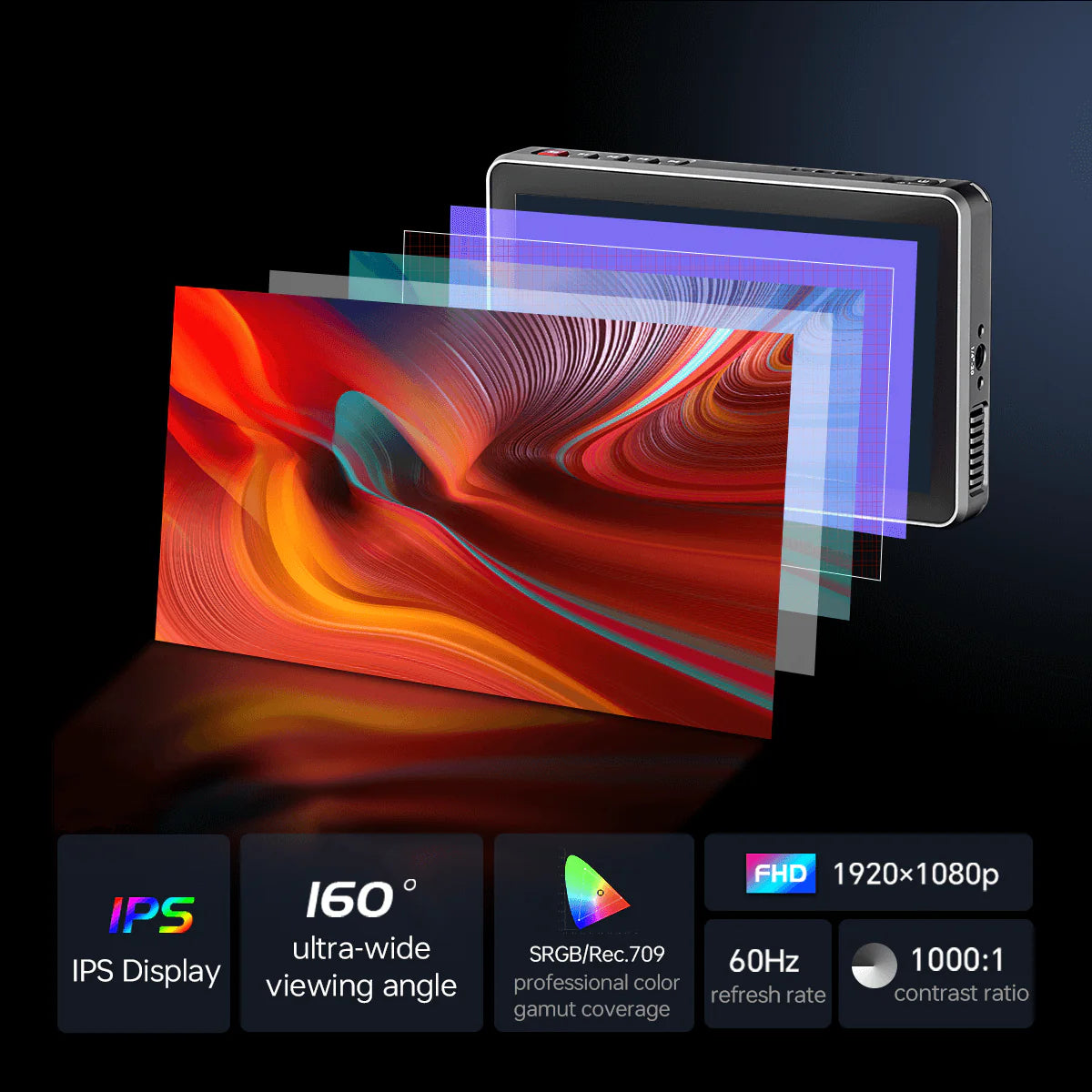 Viltrox DC-X monitor IPS display layers: 160 degree view, Rec.709, 1920x1080