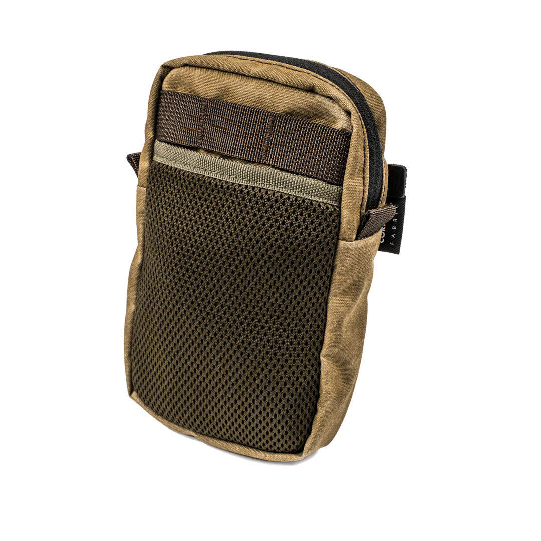 Wotancraft Armor 9 zipper pouch in khaki brown waxed canvas with mesh front pocket