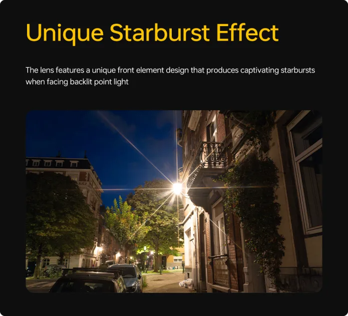 Night street with starburst lights, sample from the Viltrox AF 28mm f/4.5 pancake