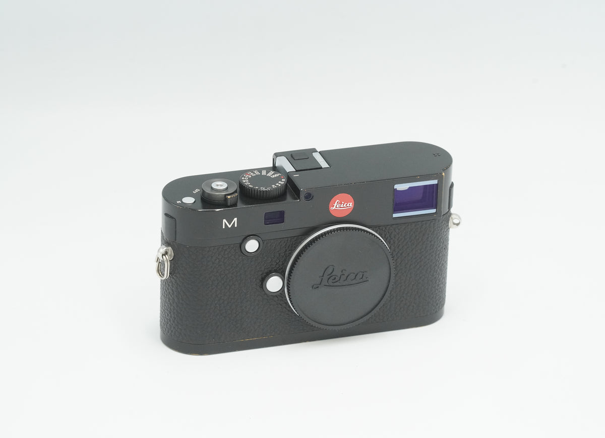 Leica M Typ 240 black digital rangefinder body, front three-quarter view