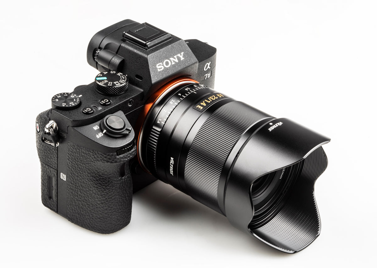 Viltrox AF 23mm f/1.4 E with petal hood on a Sony A7 II