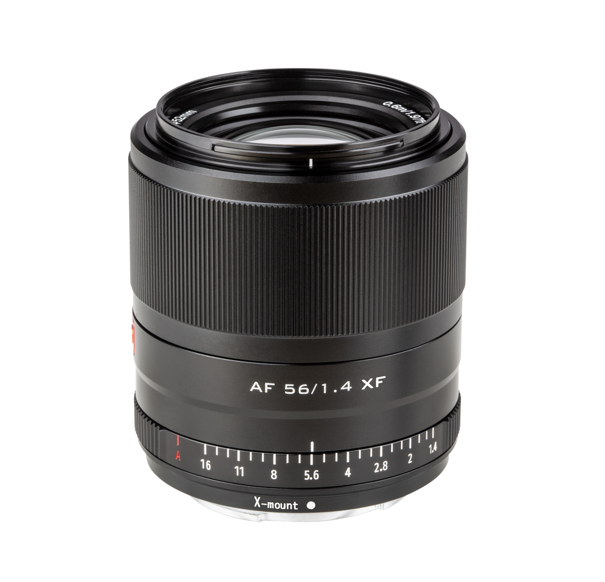 Viltrox AF 56mm f/1.4 XF Fuji X lens, front view with aperture ring