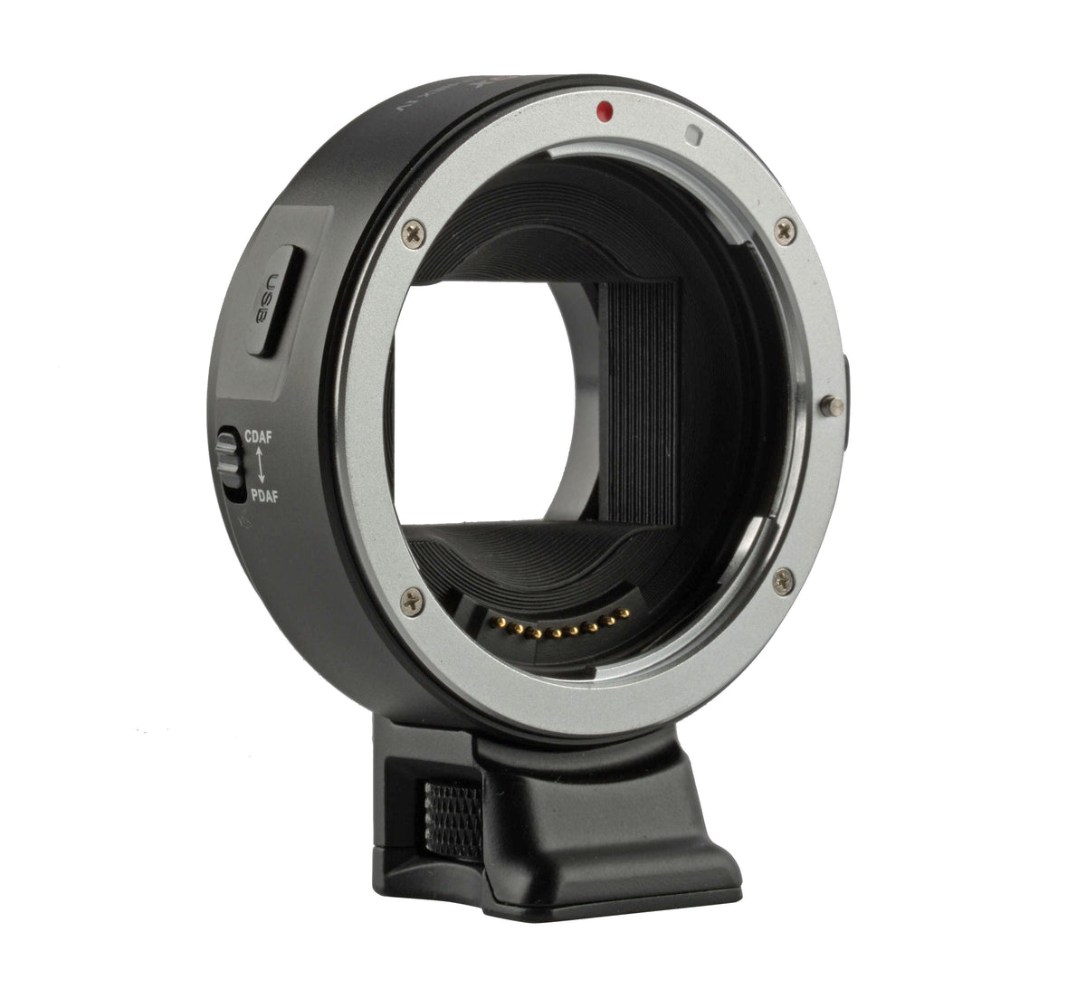 Viltrox EF-NEX IV adapter, Canon EF lens side with contacts and USB cover