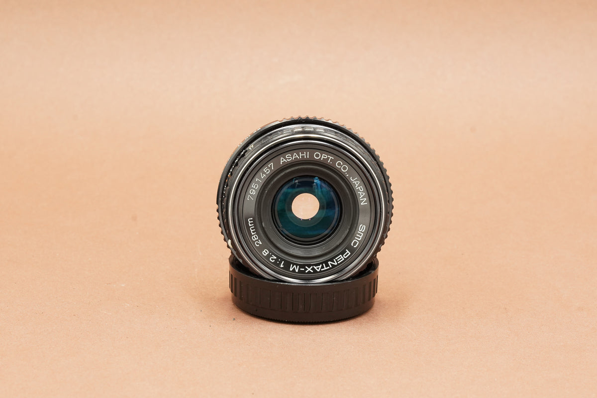 SMC Pentax-M 28mm f/2.8 lens, front view of the lens name ring