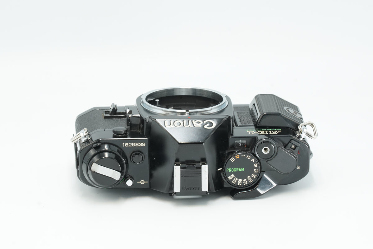 Canon AE-1 Program black, top view of the shutter speed dial