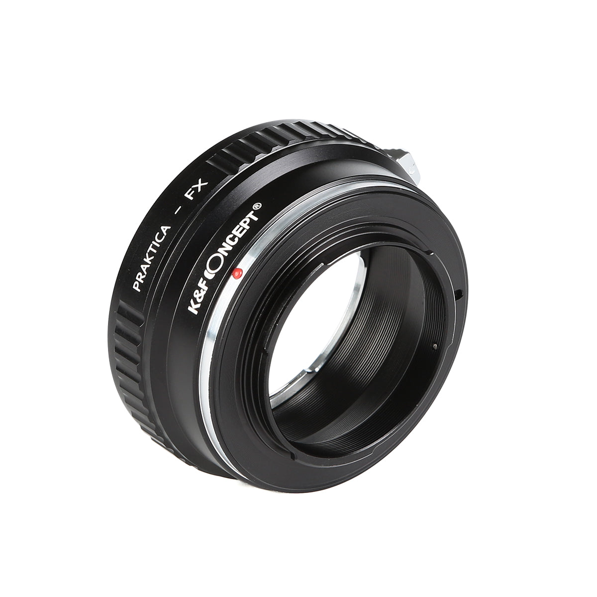 K&F Concept Praktica to FX adapter, angled view with engraving