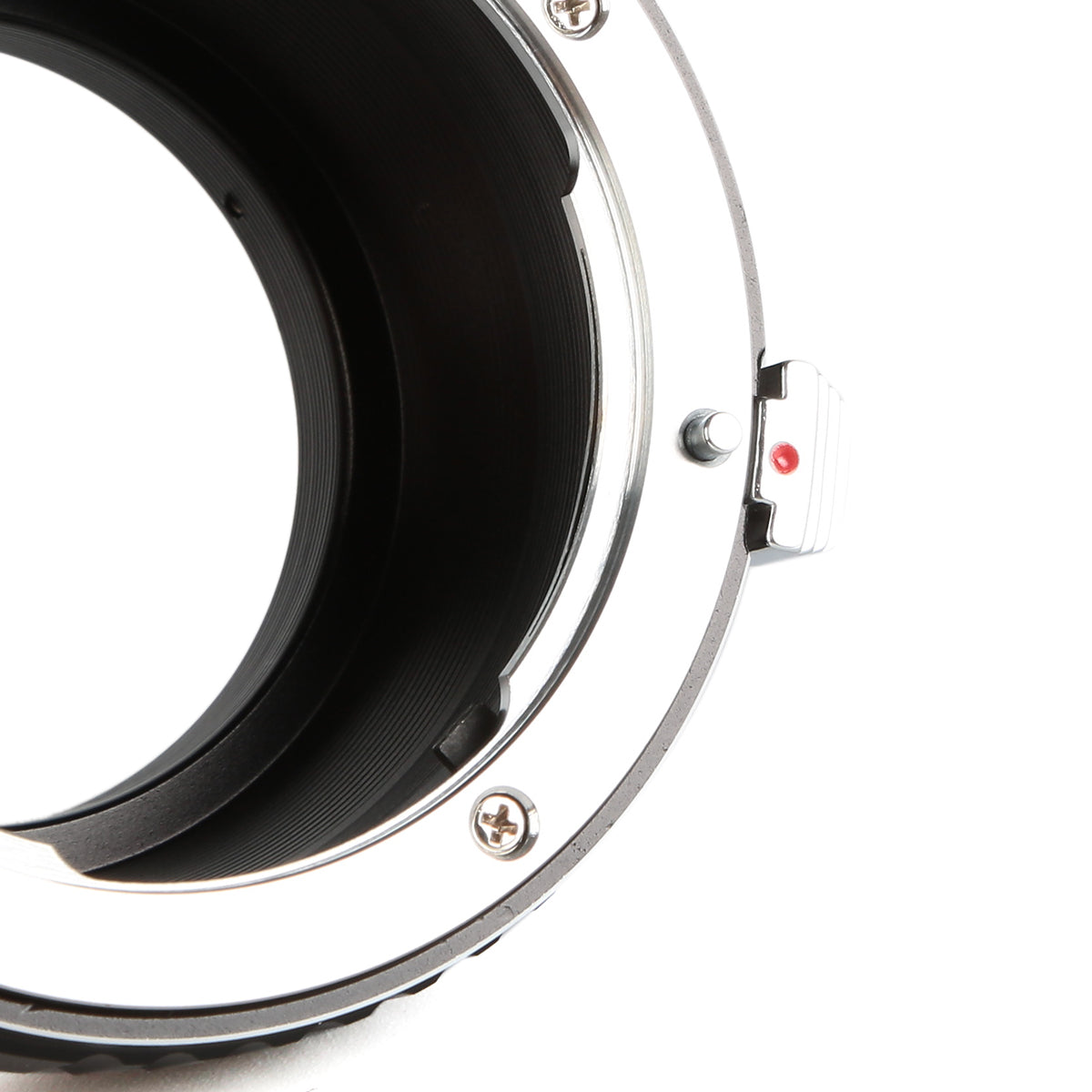 K&F Concept Praktica to FX adapter release lever and index dot close-up