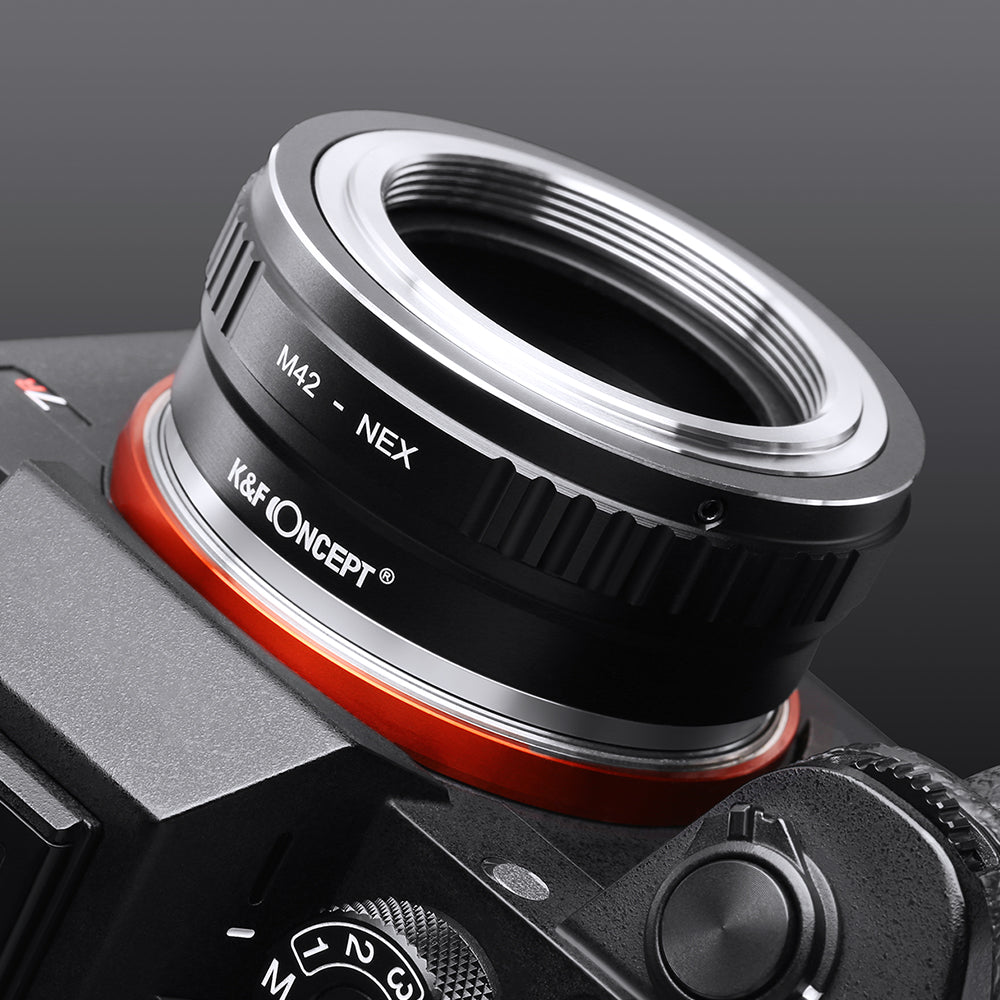 K&F Concept M42 to NEX adapter fitted to a Sony A7 body