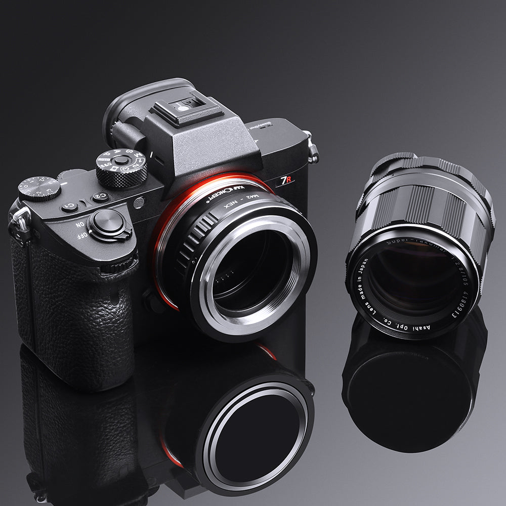 Sony A7 with the K&F Concept M42 to NEX adapter next to a Takumar lens