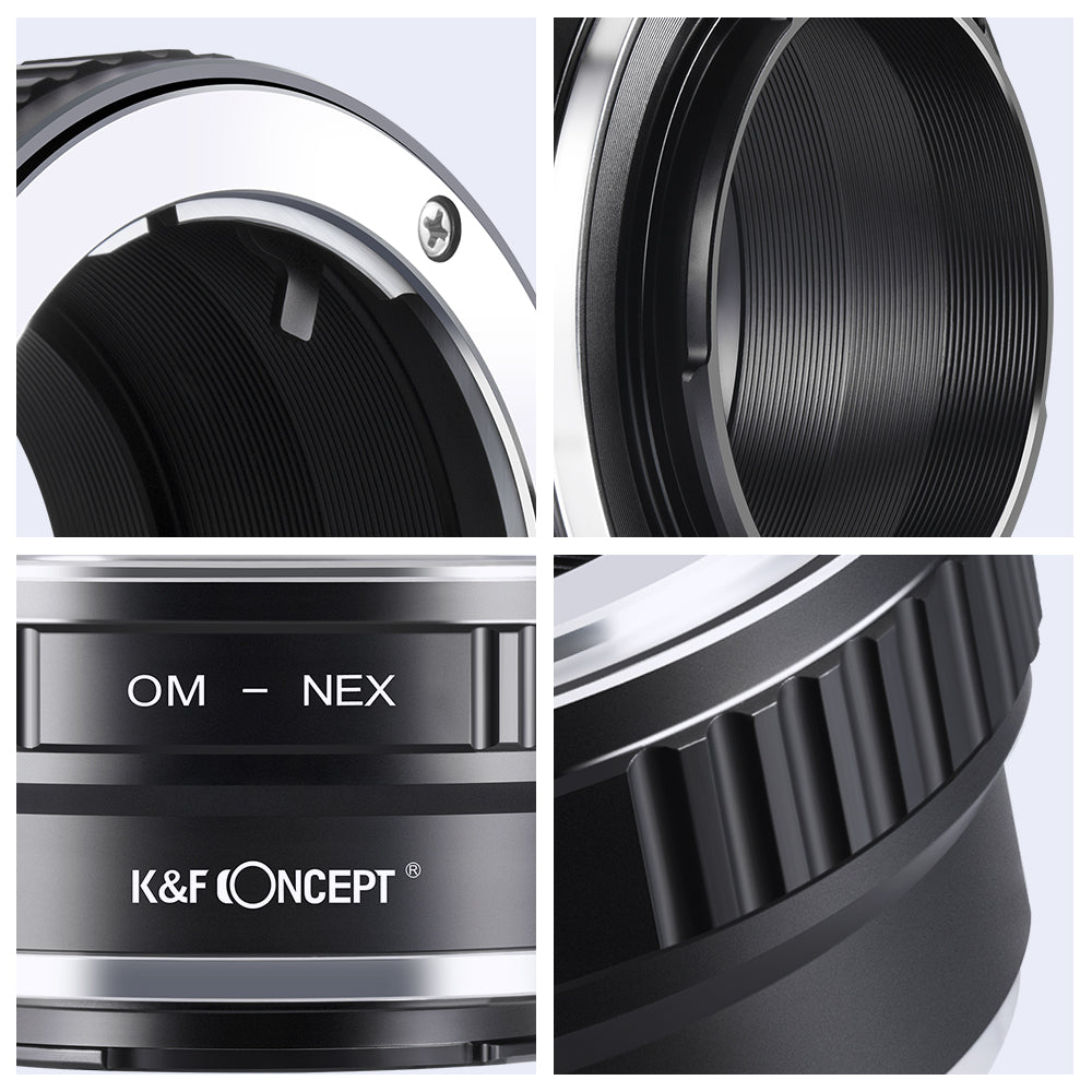 K&F Concept OM-NEX adapter details: bayonet, inner barrel and engraving