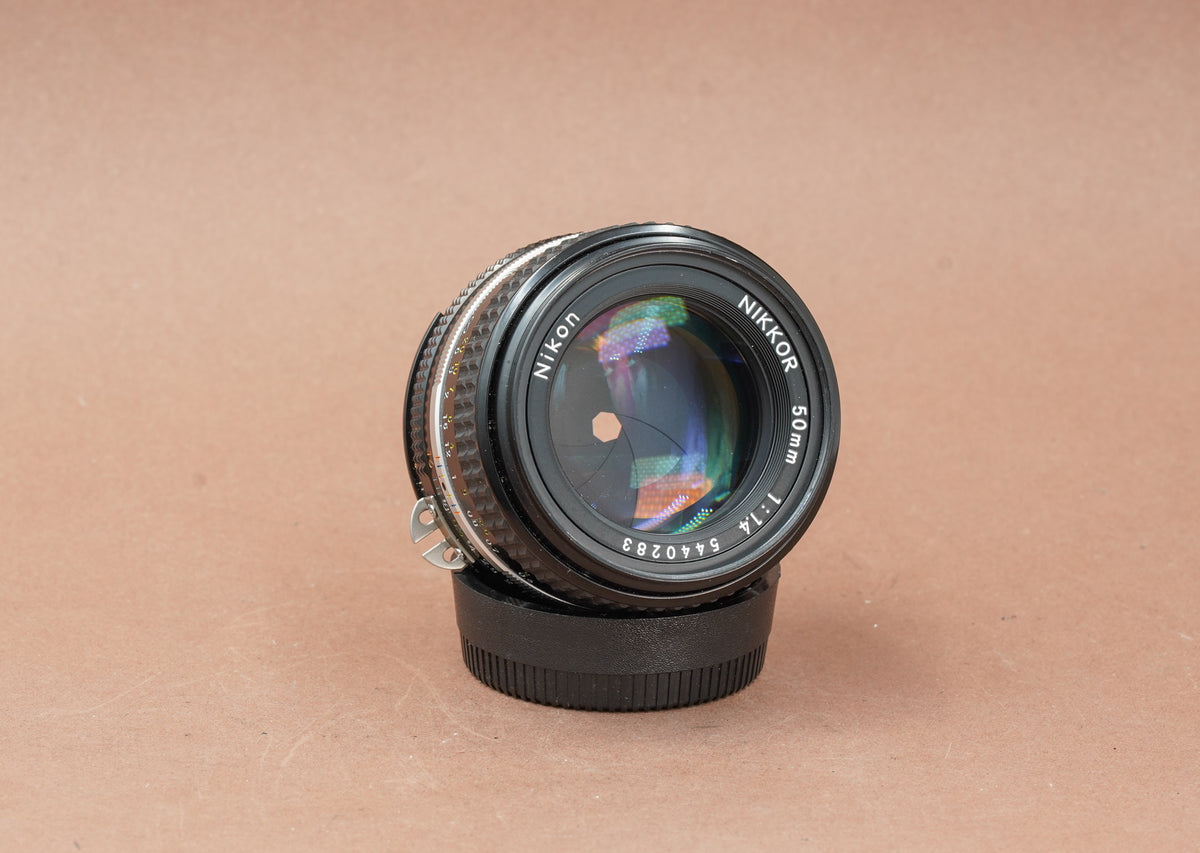 Nikon Nikkor 50mm f/1.4 Ai standard prime lens, front view