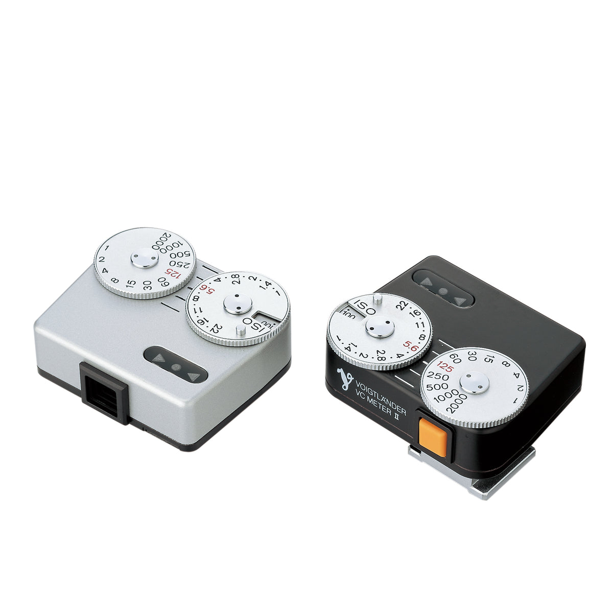 Voigtlander VC Meter II clip-on light meters in silver and black
