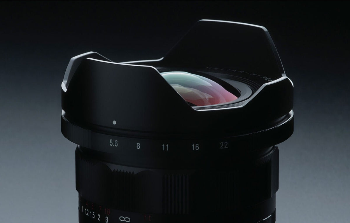 Voigtlander Heliar Hyper Wide 10mm front element and hood, close-up