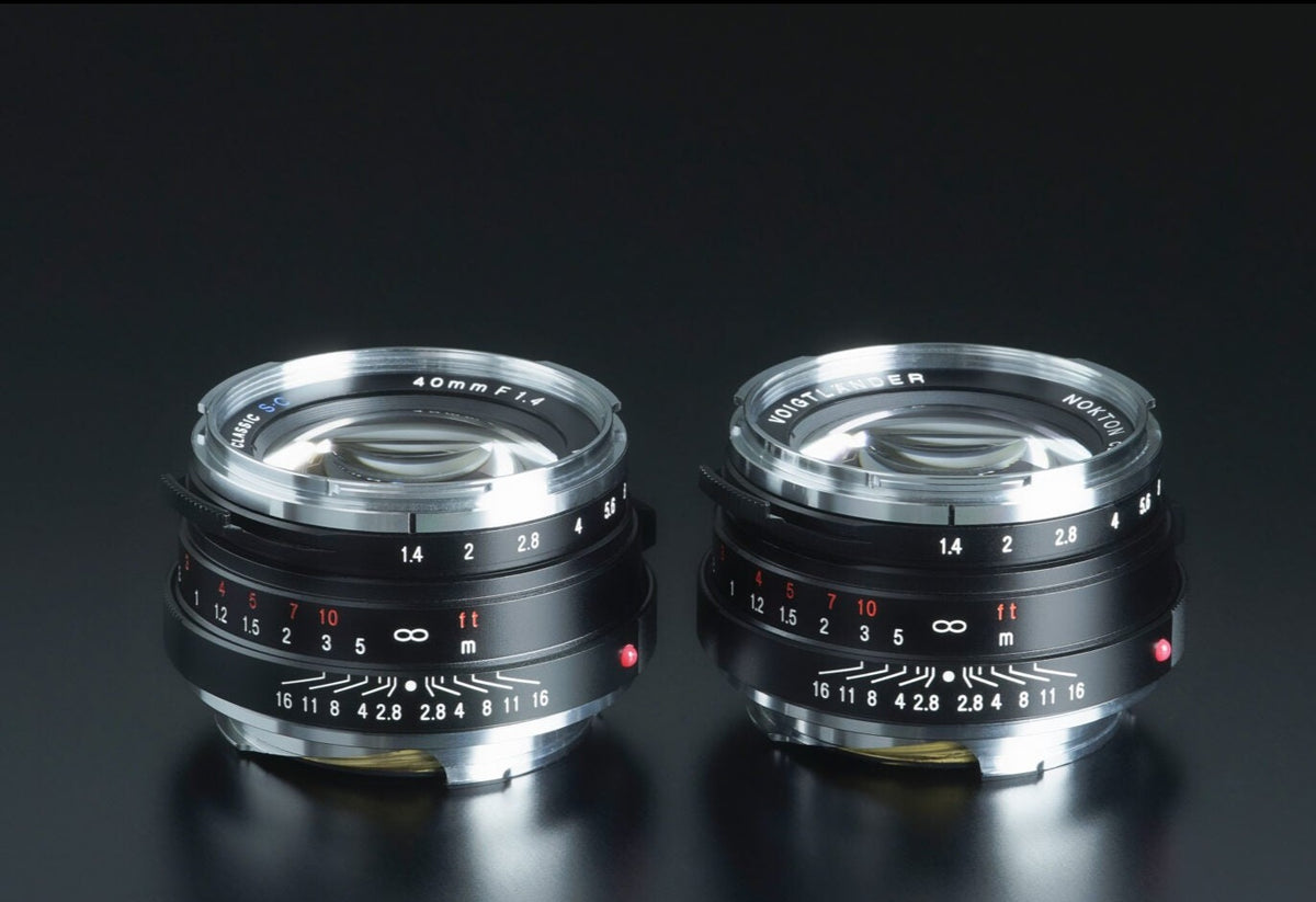 Two Voigtlander Nokton Classic 40mm f/1.4 Leica M lenses side by side