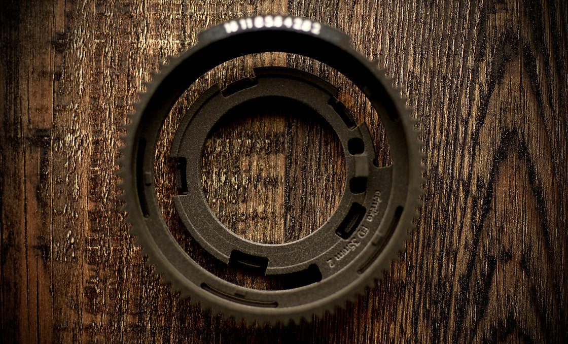 SIMMOD conversion kit focus gear and aperture ring parts, top view