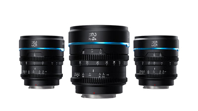 Sirui Night Walker T1.2 cine lenses 35mm, 24mm and 55mm, front view