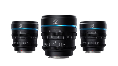 Sirui Night Walker T1.2 S35 cine lens trio in black, 24mm in the centre