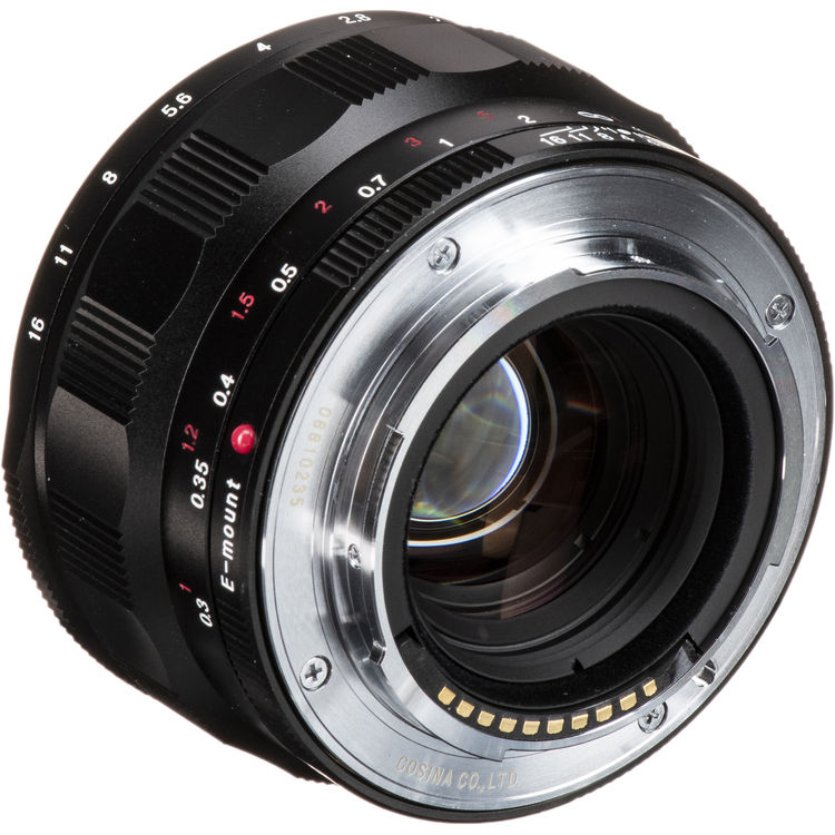 Voigtlander Nokton Classic 35mm f/1.4 lens, rear view with electronic contacts