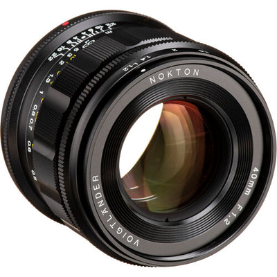 Voigtlander Nokton 40mm f/1.2 Aspherical full-frame manual focus lens for Nikon Z, angled front view