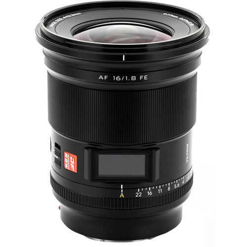 Viltrox AF 16mm f/1.8 FE full-frame wide-angle autofocus lens for Sony E-mount, with LCD screen