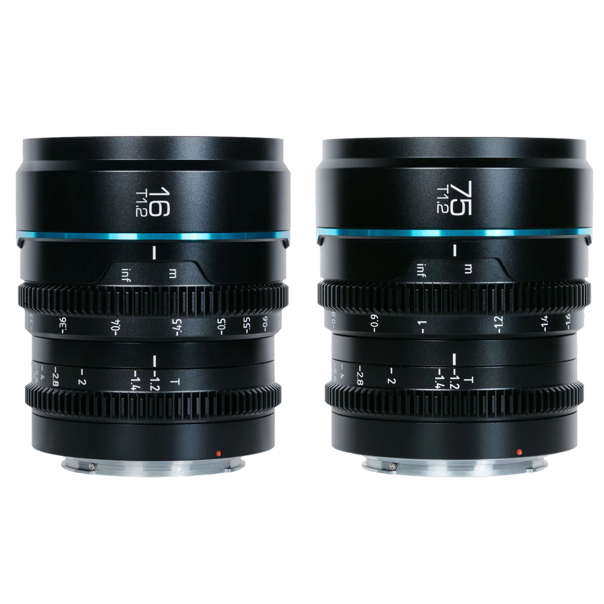 Sirui Night Walker 16mm and 75mm T1.2 cine lenses side by side