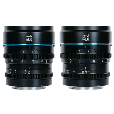 Sirui Night Walker 16mm and 75mm T1.2 cine lenses side by side