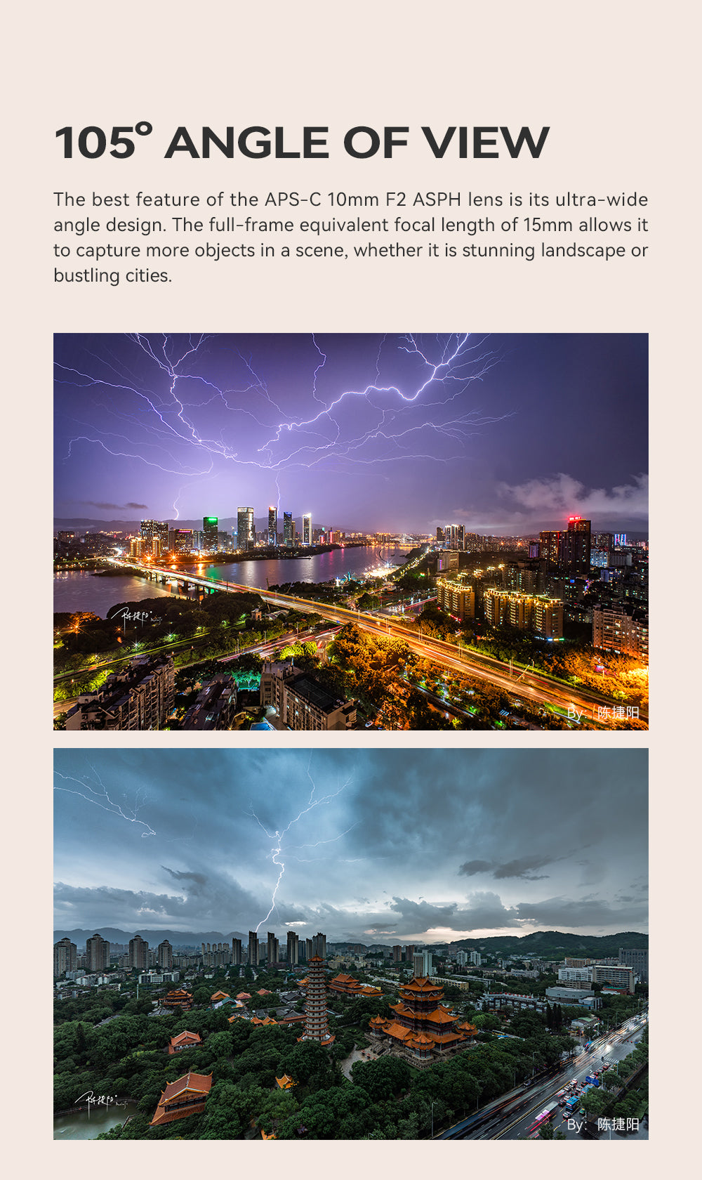 TTArtisan 10mm f/2 105 degree angle of view, two lightning cityscape samples