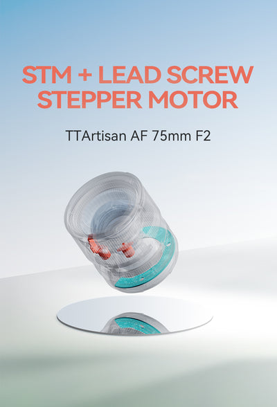 TTArtisan AF 75mm f/2 STM lead screw stepper motor, cutaway illustration