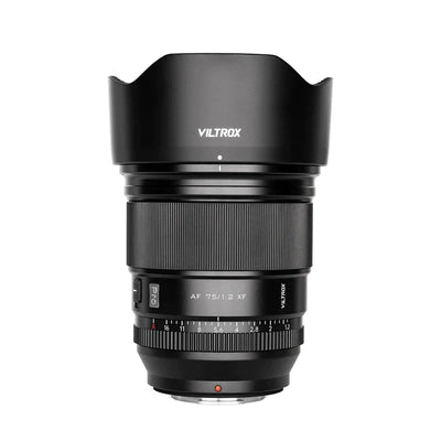 Viltrox AF 75mm f/1.2 Pro APS-C lens with petal lens hood fitted