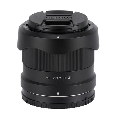 Viltrox AF 20mm f/2.8 Z with petal hood and front cap fitted