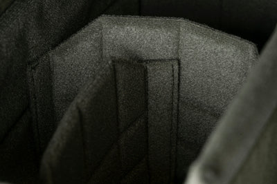 Hand lifting the flap of a Wotancraft insert holding three cameras