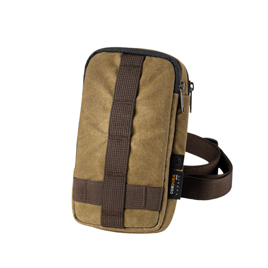 Wotancraft khaki zipper pouch, rear webbing view
