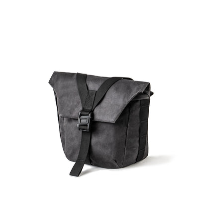 Wotancraft Pilot 3.5L camera bag in black waxed canvas, front view