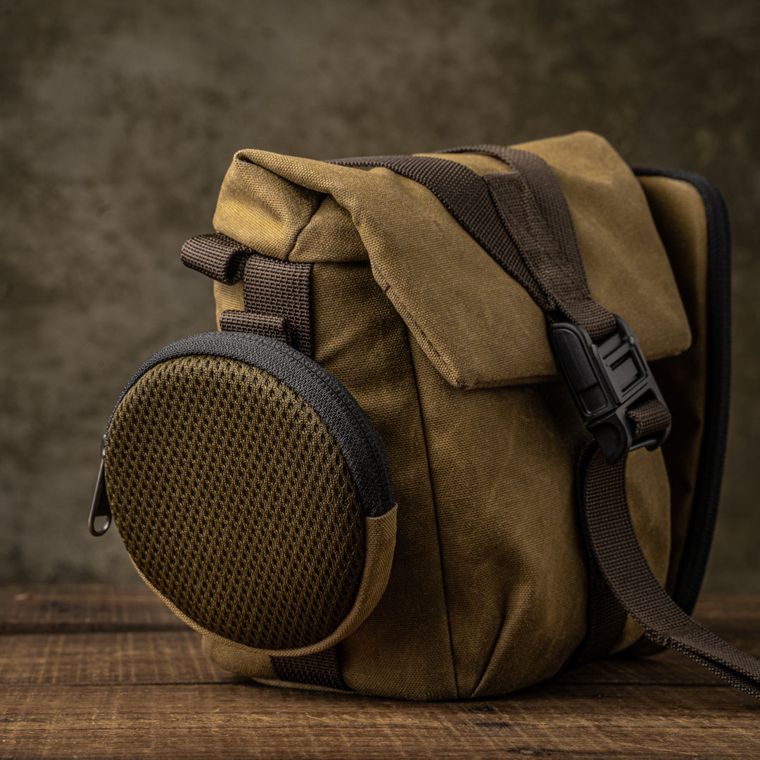 Wotancraft Pilot khaki bag with round mesh side pouch