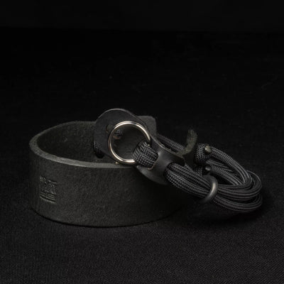 Wotancraft Parashooter Style 13 black leather wrist strap with black paracord