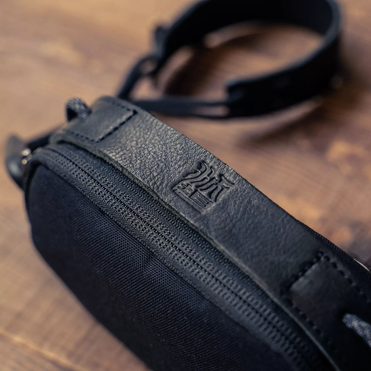 Wotancraft small black canvas pouch leather top strap with embossed logo