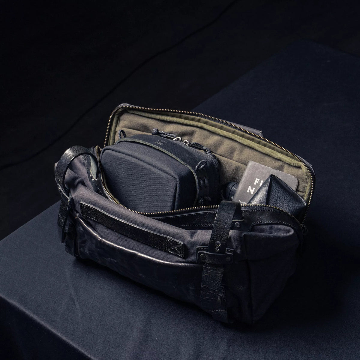 Wotancraft black canvas pouch inside a larger Wotancraft sling bag