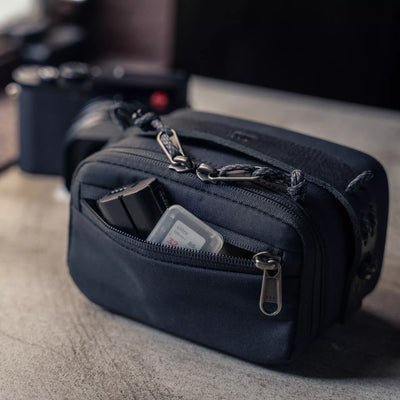 Wotancraft black canvas pouch front pocket with battery and SD card