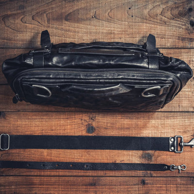 SALE ! WOTANCRAFT Full Leather Sling Bag "NIGHT RIDER" 9.5L, BLACK