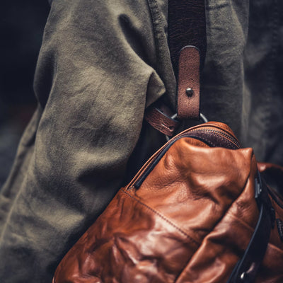 Wotancraft Lightning Rider brown leather strap and buckle close-up
