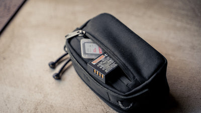 Wotancraft black canvas medium pouch front pocket with battery and SD card