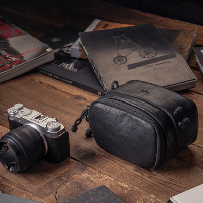SALE ! WOTANCRAFT Portable Camera Pouch, BLACK LEATHER, ML size