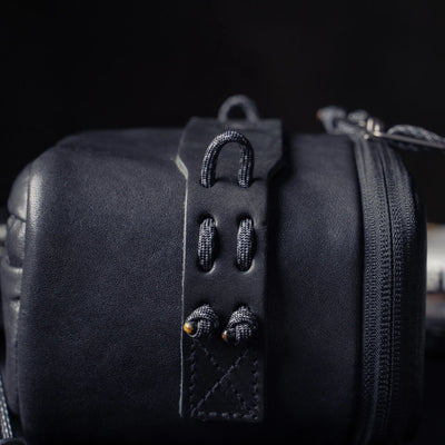 Wotancraft black leather pouch side tab with paracord loops