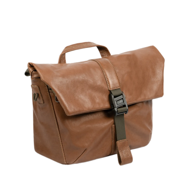 Wotancraft Pilot 7L full leather camera messenger bag in brown, front view